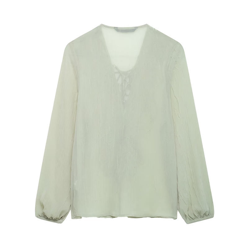 Unisex Skjorta Halvtransparent V-Hals Polyester Bomull-3