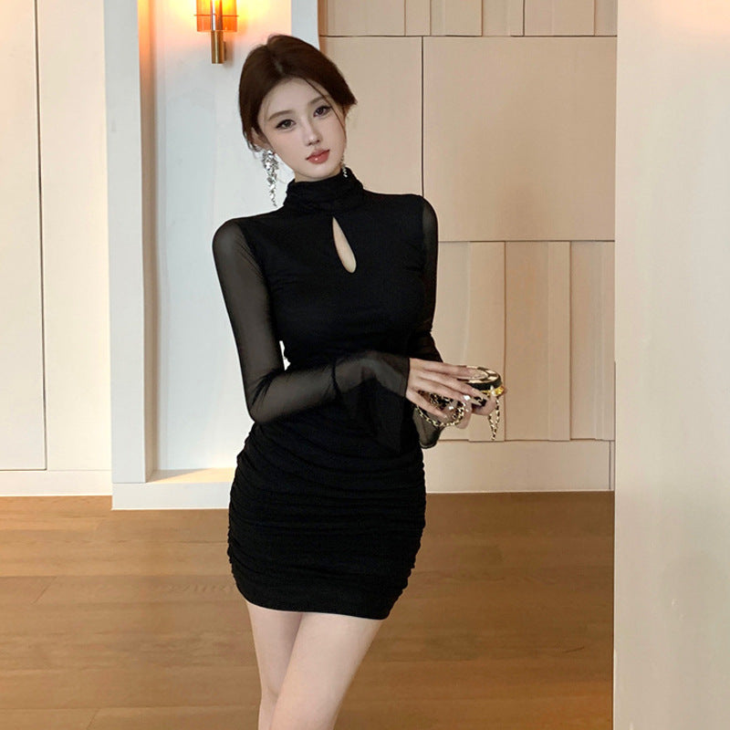 Kvinnor Mini Klänning Hög Halsringning Färgblock Polyester 3