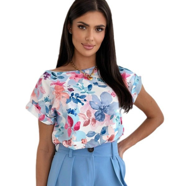 Dam T-Shirt Rund Krage Trekvartsärm Polyester Elegant Svängande Stil-5