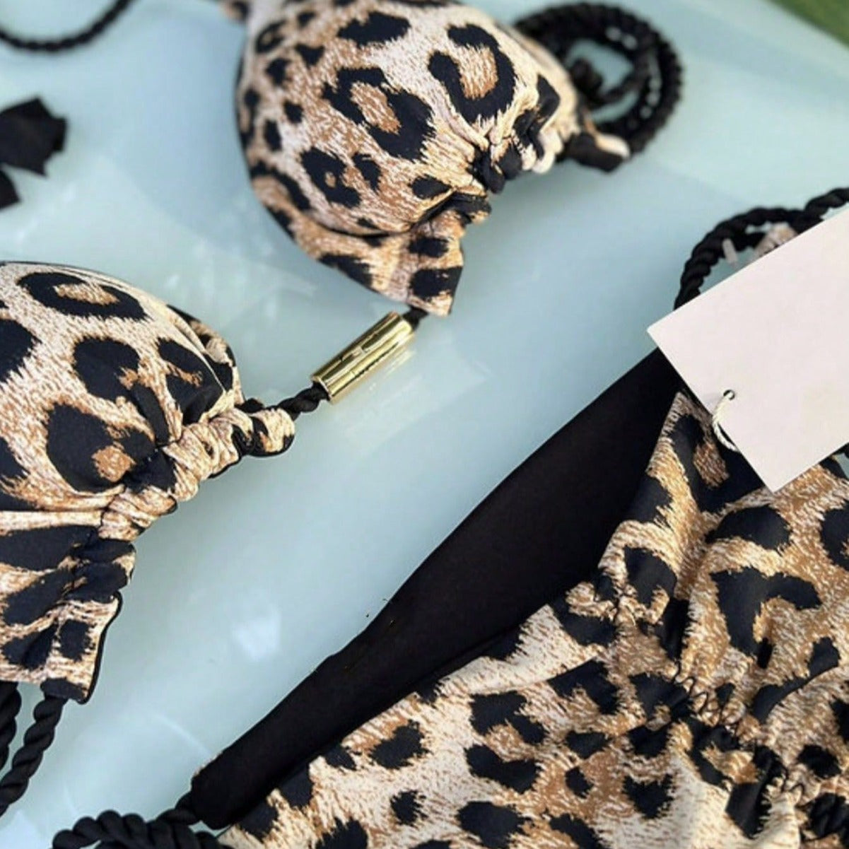 Kvinnors Bikini Set Triangel Snabbtorkande Tyg Leopardmönster-4