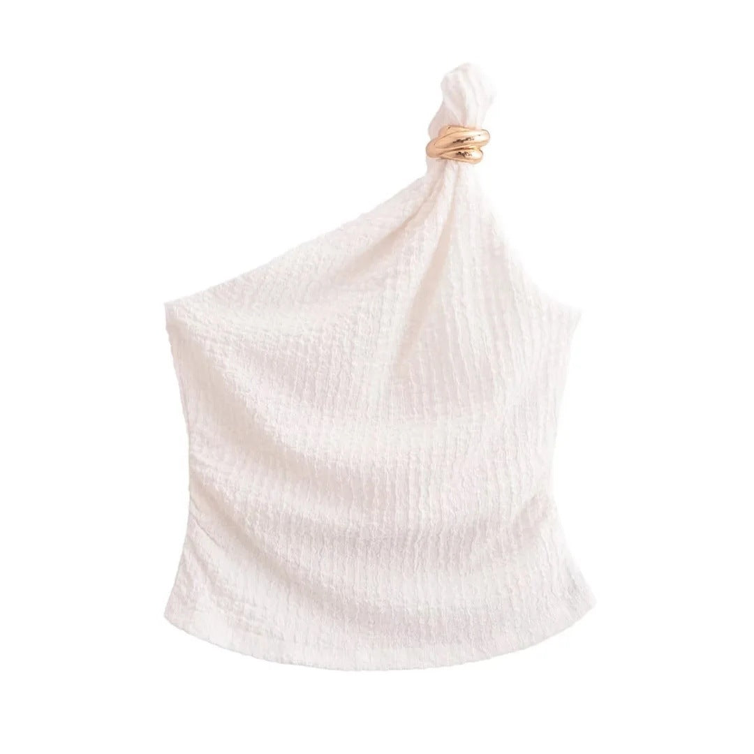 Asymmetrisk Topp med Dekorativ Knut - Lätt Tyg för Kvinnor, Perfekt för Avslappnade och Eleganta Tillfällen 5