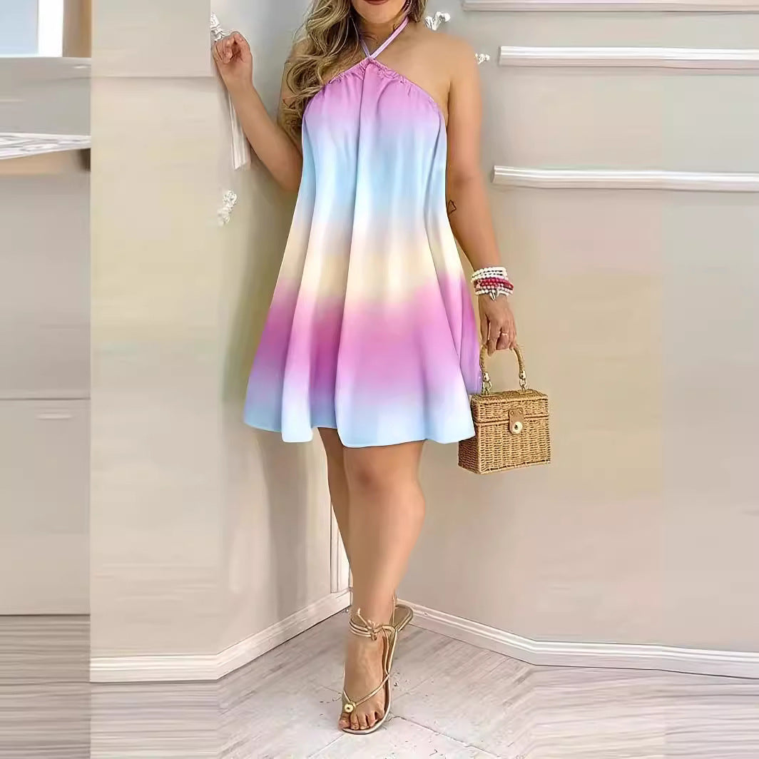 Kvinna A-Line Kjol Spaghetti Bärare Mjuk Tyg-4