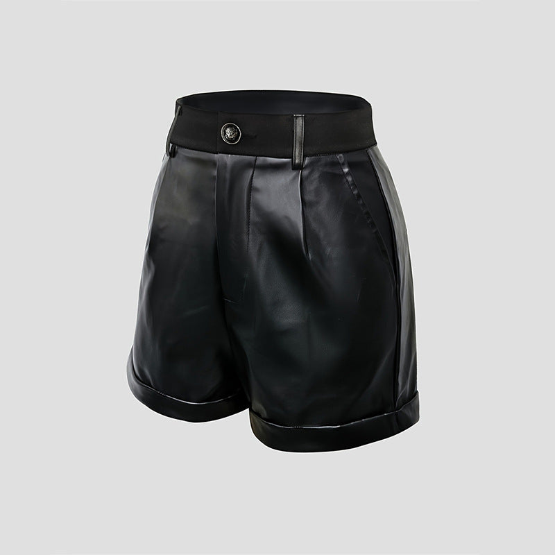 Kvinnor Syntetiska Läder Shorts Klassisk Design 4