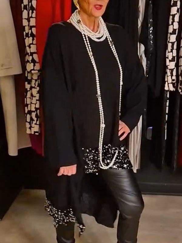 Dam Paljett Topp Löst Fit Glittrig Polyester Festtopp-3