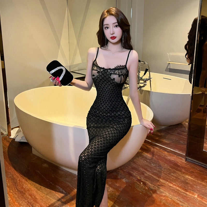 Dam Klänning Axelfri Lång Polyester Spaghetti Band-4