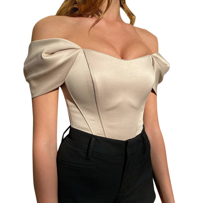 Kvinnors Bustier Topp Axelfri Rüsch Satin 6