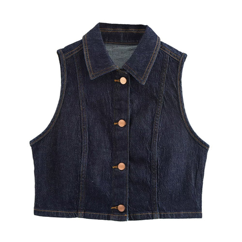 Damens Tre-delars Set Färgblockering Patchwork Denim-1