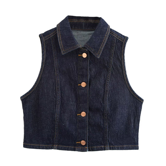 Damens Tre-delars Set Färgblockering Patchwork Denim-1