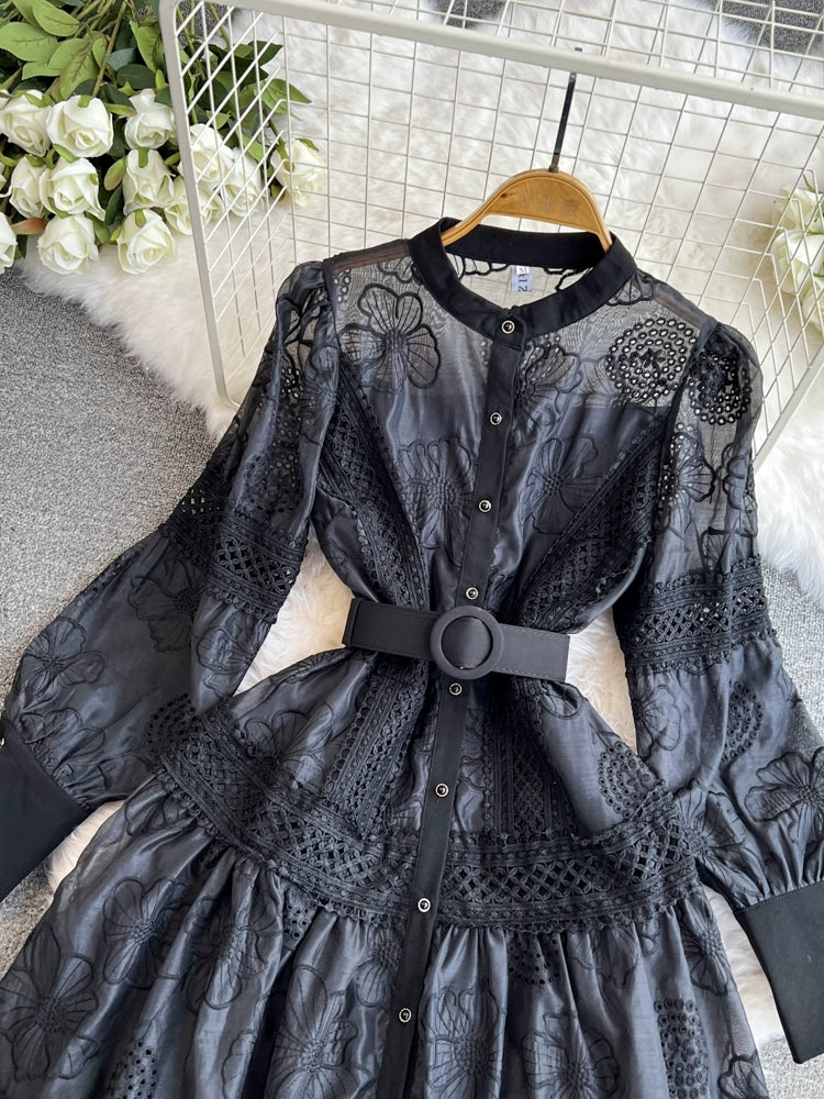 Dam Miniklänning Blommönster Spetsdetaljer Polyester A-Linjeformad-6