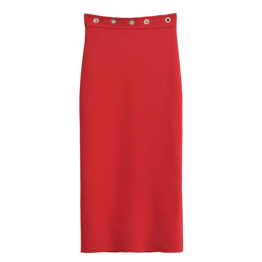 Variant image for Kvinnors Blyertskjol Figurbetonande Elastiskt Tyg med Dekorativa Tryckknappar-1