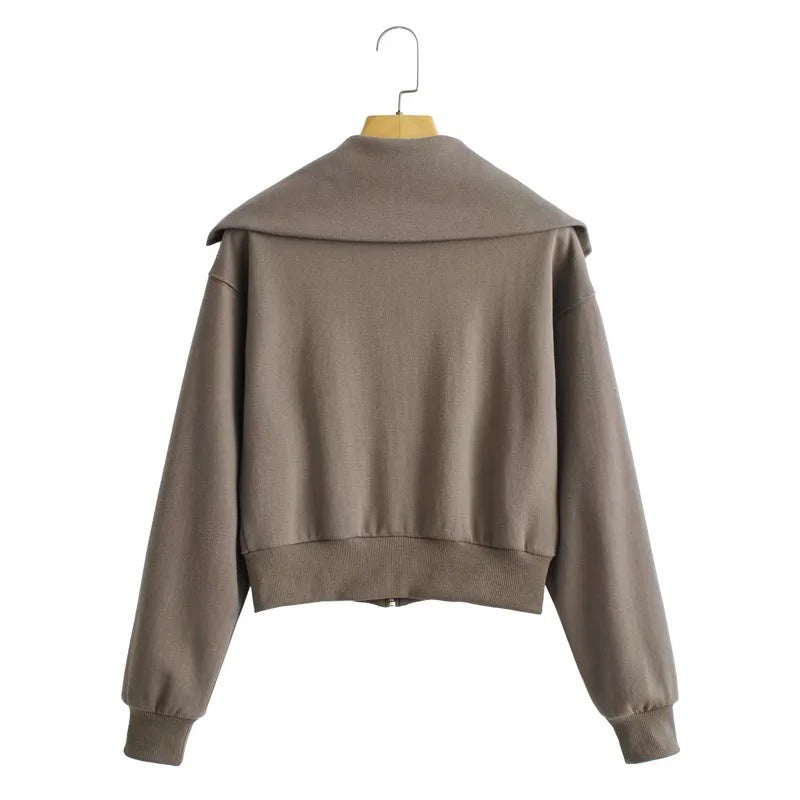 Kvinnor Sweatjacka Casual Design Hög Stativkrage Andningsbar Bomullsmix 3