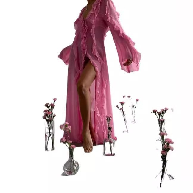 Dam Klänning V-ringad A-linje Chiffon Midi för Eleganta Tillfällen-5