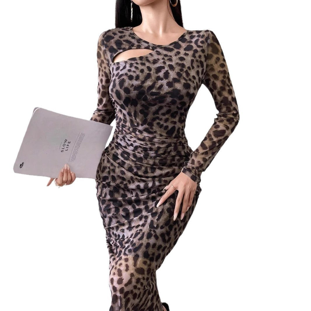 Dam Lång Kjol Leopardmönstrad Figurbetonad Polyester-4