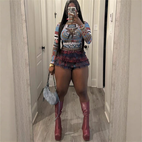 Kvinna Mini Kjol Set Långärmad Polyester Spandex-1