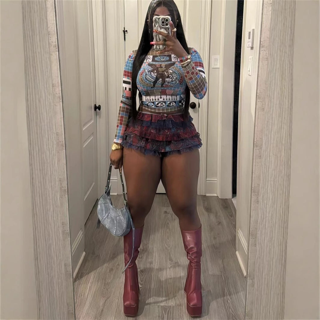 Variant image for Kvinna Mini Kjol Set Långärmad Polyester Spandex-1