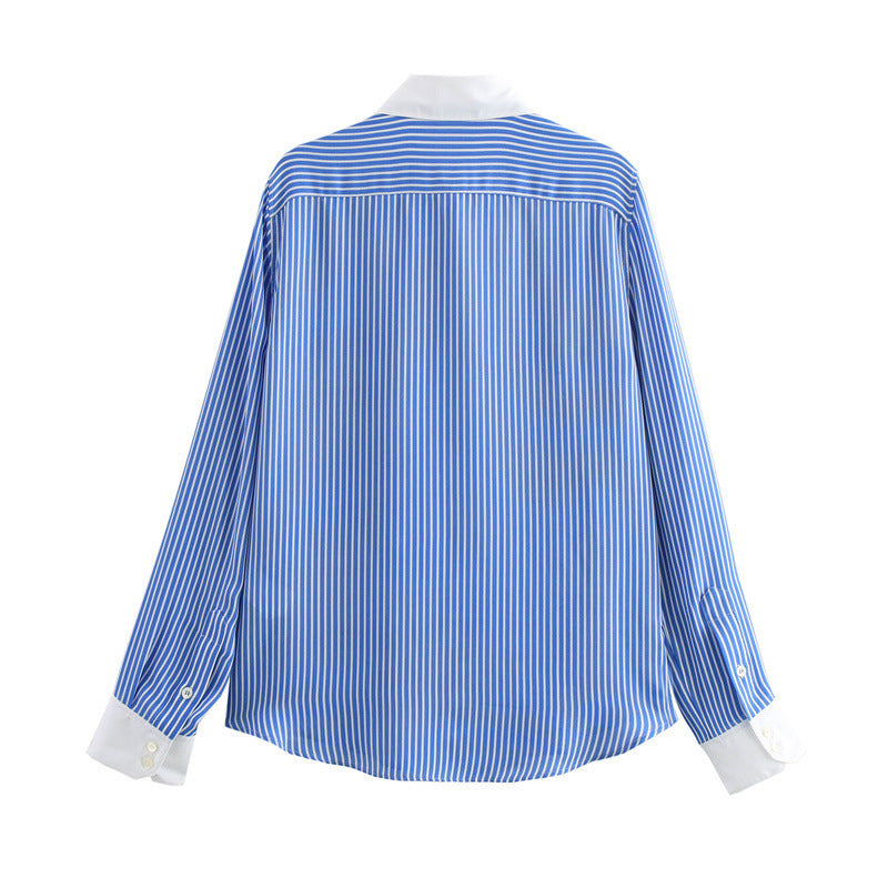 Unisex Randig Skjorta med Revers Polyester-3