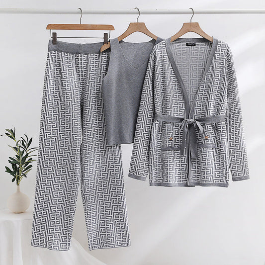 Dam Kappa Set Långärmad Jacquard Akryl 1