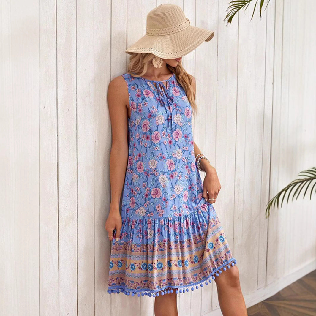 Kvinnors V-ringad Klänning Blommönster Bomull Spandex-6