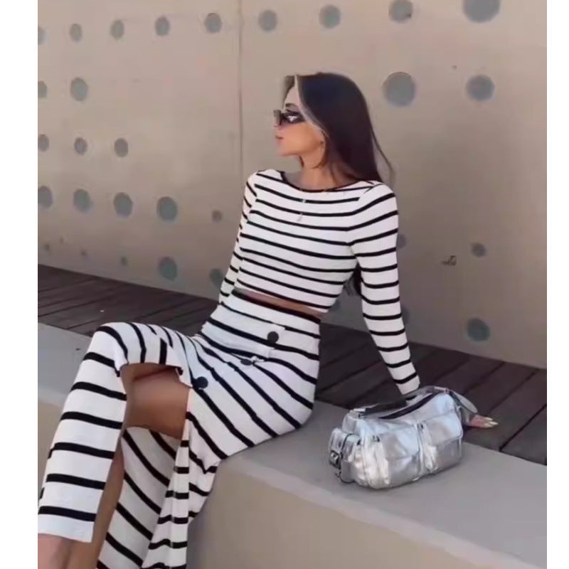 Kvinnor Kort Topp Knappdetaljer Halvlång Kjol Polyester Spandex-4