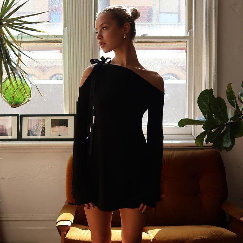 Kvinnors Miniklänning Asymmetrisk Snitt med Rüsch Detaljer Mjukt Tyg-4