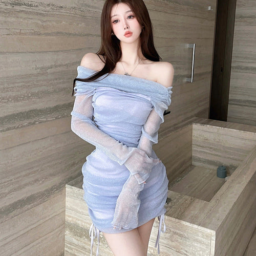 Kvinnors Bodycon Klänning Axelfri Kort Högkvalitativt Tyg-1