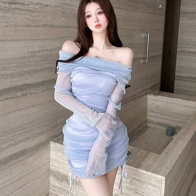 Variant image for Kvinnors Bodycon Klänning Axelfri Kort Högkvalitativt Tyg-1