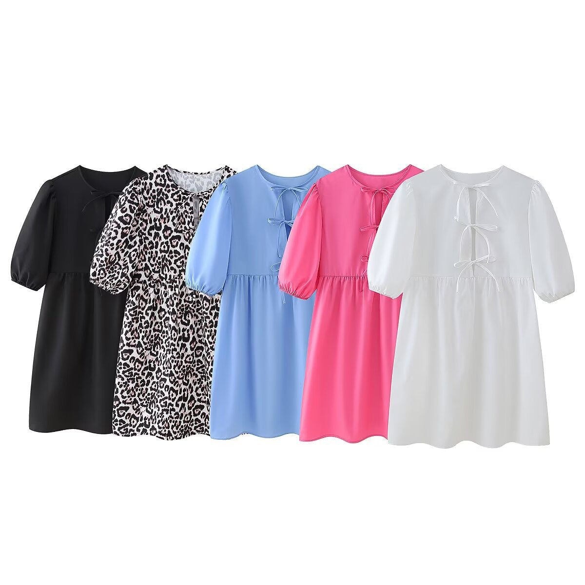 Kvinnor Klänning Kort Puffärmar Bindande Bälte Polyester-2