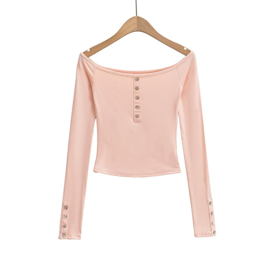 Kvinnors Off-Shoulder Topp med Knappdetaljer i Mjuk Blandning â Elegant Festtop, Normal Passform, MaskintvĂ€ttbar 1