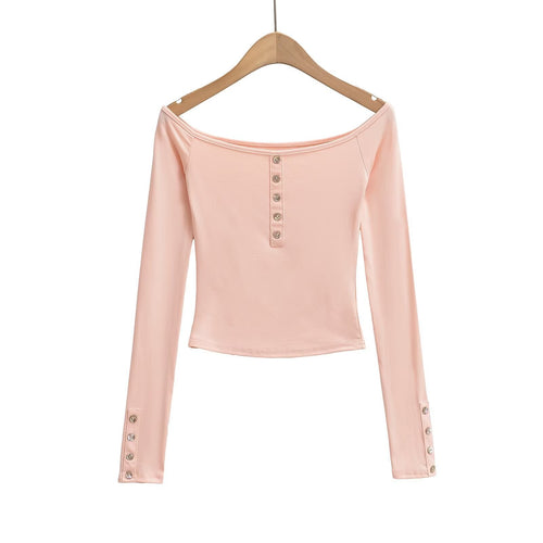 Kvinnors Off-Shoulder Topp med Knappdetaljer i Mjuk Blandning – Elegant Festtop, Normal Passform, Maskintvättbar 1