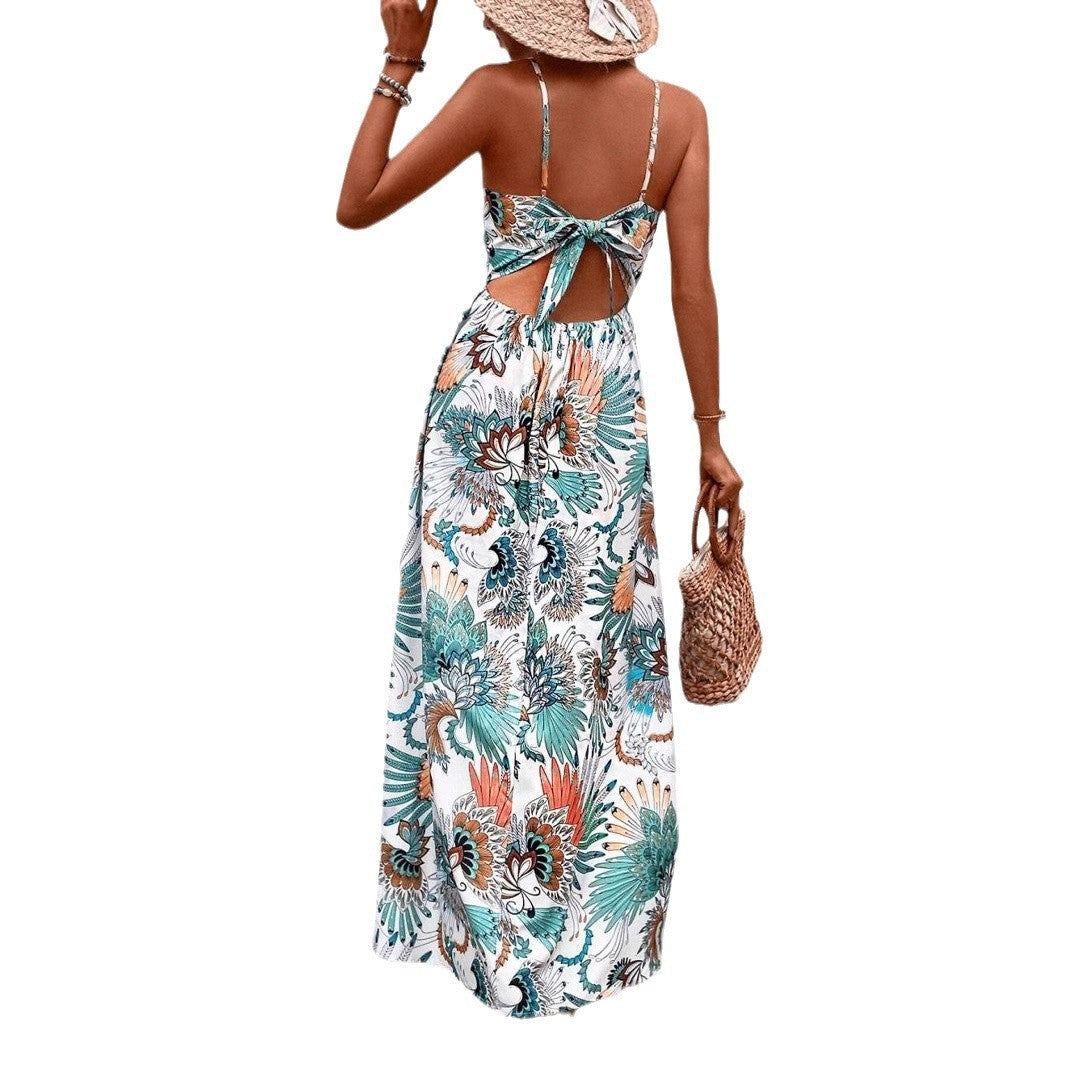 Kvinna Lång Klänning Blommig Polyester-6