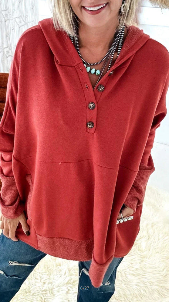 Dam Hoodie Löst Klippt Polyester Patchwork Design 5