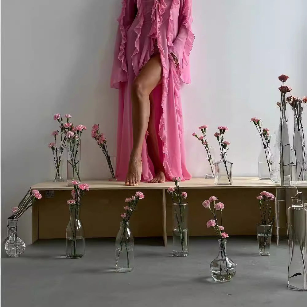 Dam Klänning V-ringad A-linje Chiffon Midi för Eleganta Tillfällen-4