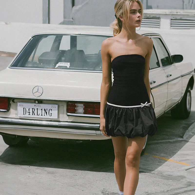 Kvinnors Miniklänning Rynkad Bomull med Bälte-2