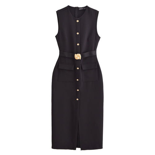 Kvinna Klänning Bältad Chiffon Polyester-1