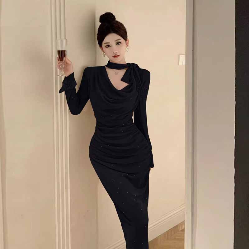 Variant image for Kvinnors Lång Klänning Klockärmar Knappdesign Polyester-4