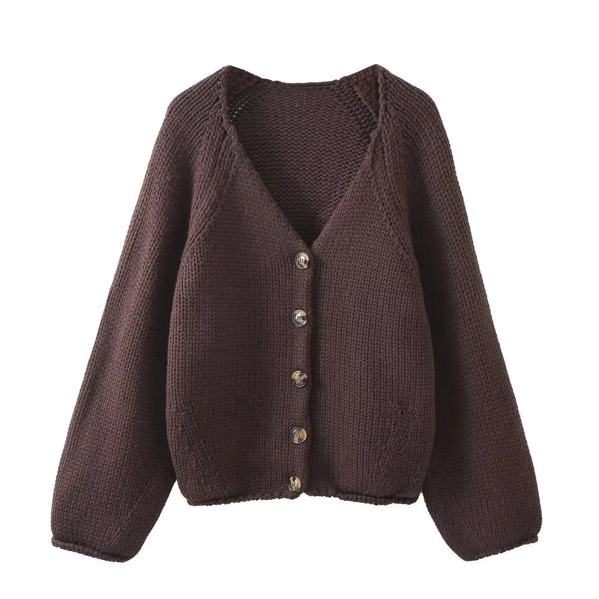 Kvinnors Cardigan V-ringning Mjuk Ullmix Voluminösa Ärmar-1