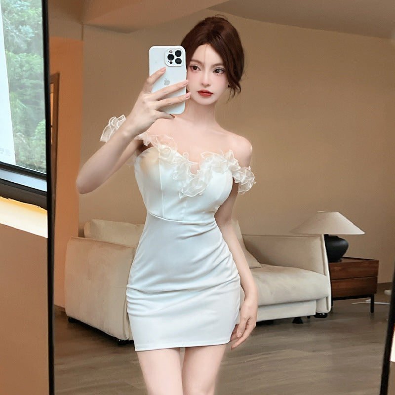 Kvinnors Bodycon Klänning Axelfri Mini Polyester Elastan 3