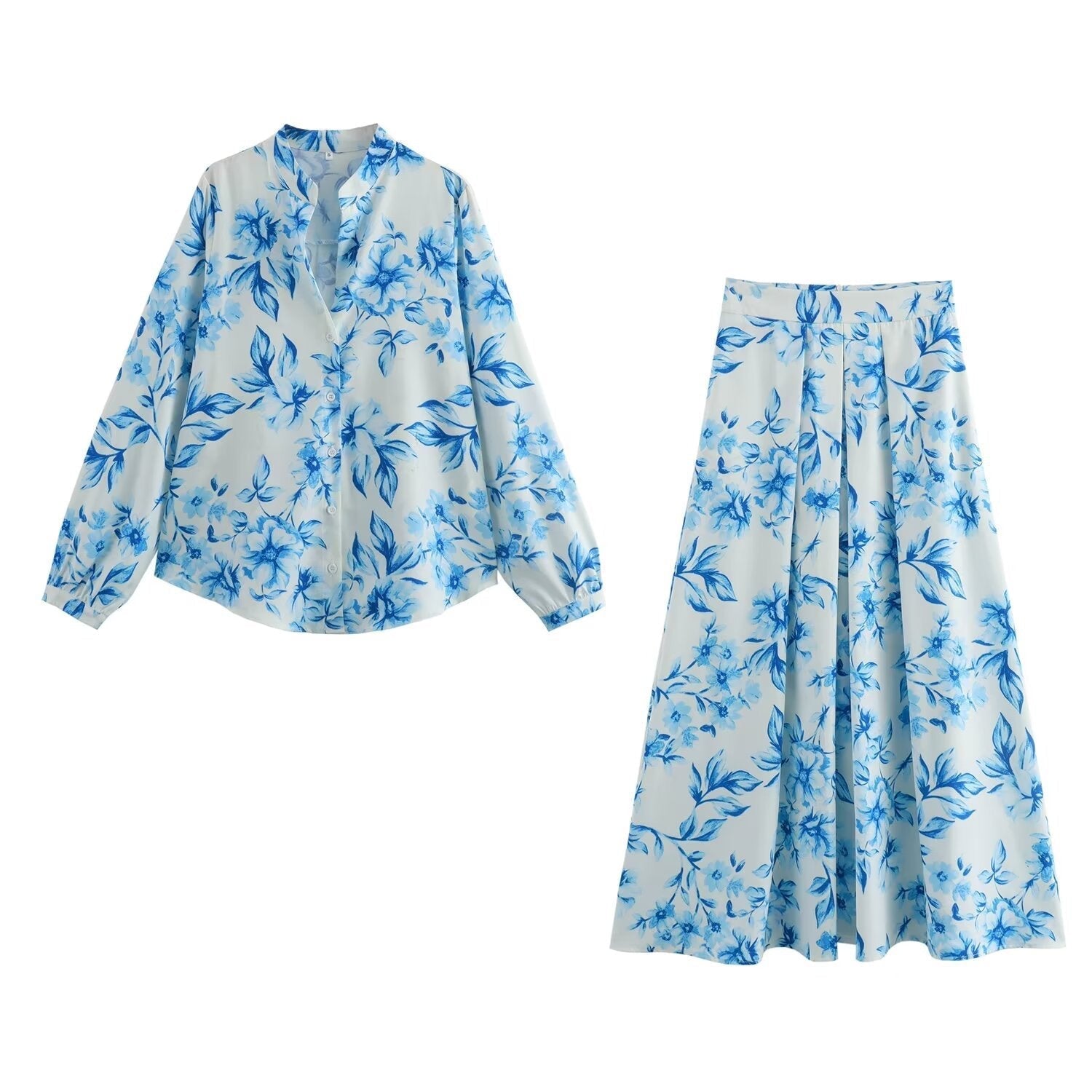 Damkläder Skjorta Halvlängd Kjol Sättning Långa Ärmar Polyester-3