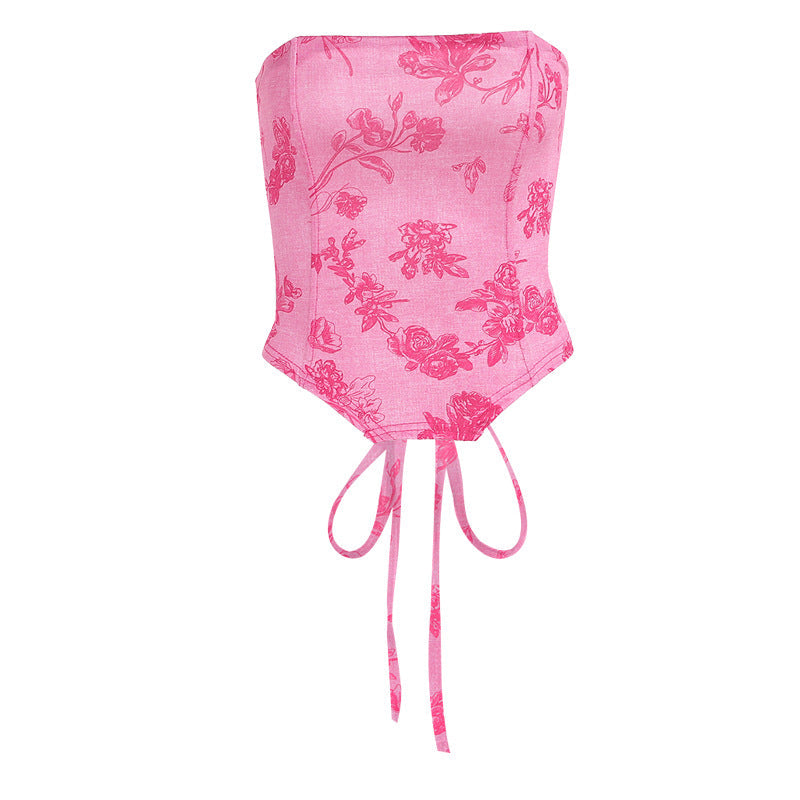 Kvinnors Bustier Topp Blommönster Bomullsblandning Figurbetonad 6