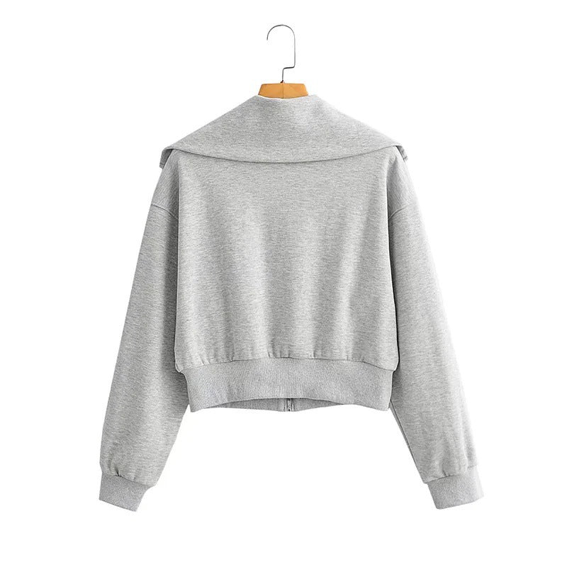 Kvinnor Sweatjacka Casual Design Hög Stativkrage Andningsbar Bomullsmix 4
