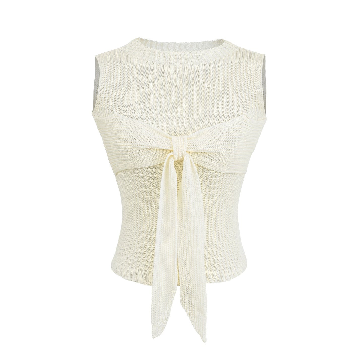 Kvinnors Topp Stickad Design med Dekorativ Bindning i Andningsbar Bomullsmix 5