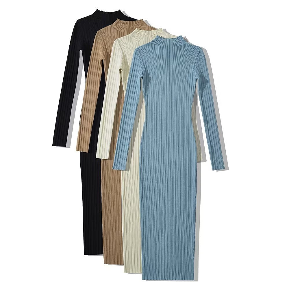 Dam Klänning Bodycon Slim Fit Polyester Rund Halsringning Långa Ärmar-3