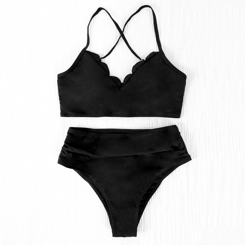Dam Bikini Högskuren med Dubbla Remmar i Stretchigt Material 6
