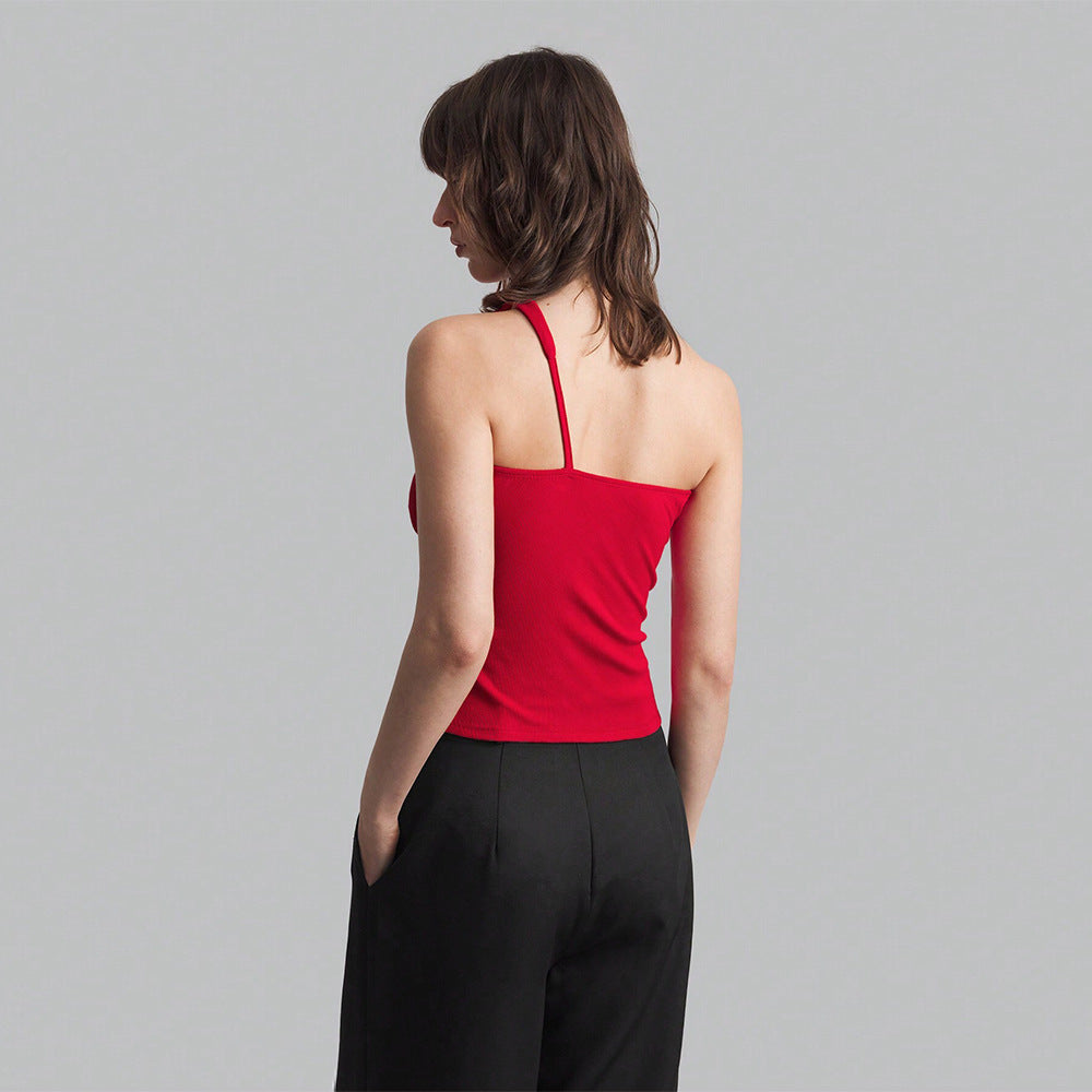 Kvinnors Kort Topp Oregelbunden Design Mjuk Tygblandning-3