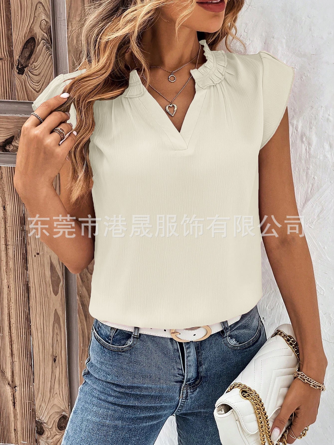 Variant image for Festtoppar Dam med Volangärmar V-ringning Polyester-1