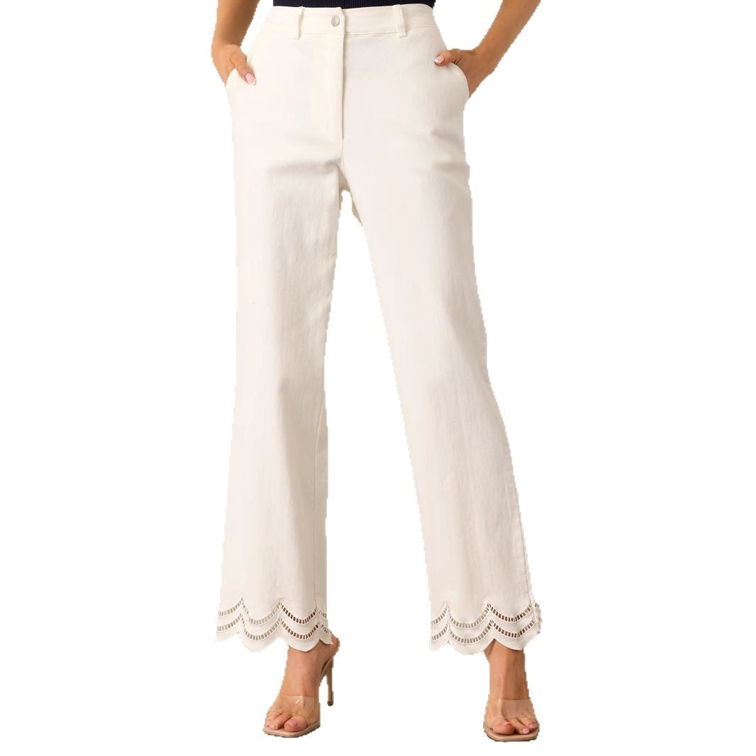Damernas Palazzo-byxor Bred Benpassform med Dekorativ Vågfinish och Sidfickor 6