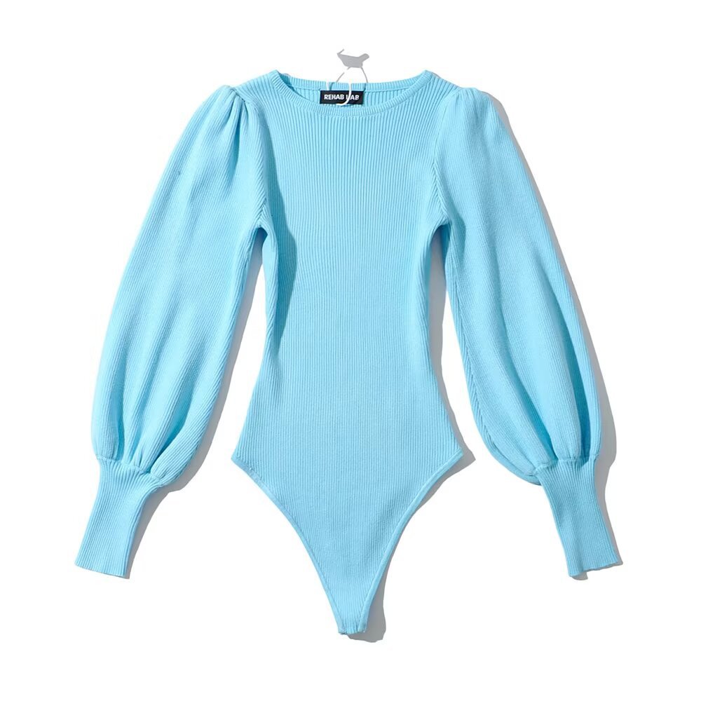 Variant image for Kvinnor Bodysuit Långärmad Puffärmar Ribbat Elastiskt Tyg-2