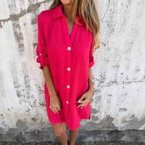 Dam Skjorta Lång V-ringning Enfärgad Polyester-5