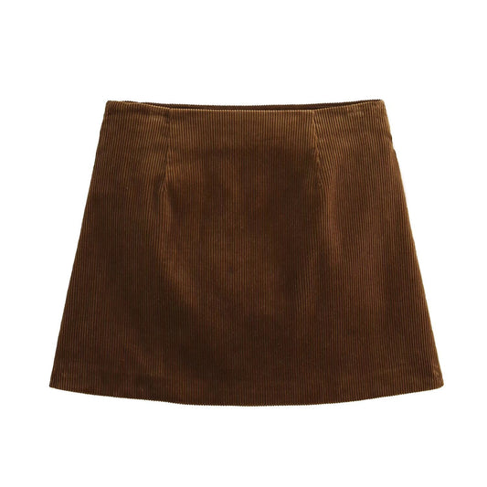 Kvinna Minikjol A-Linjeformad Corduroy Kort Kjol-1