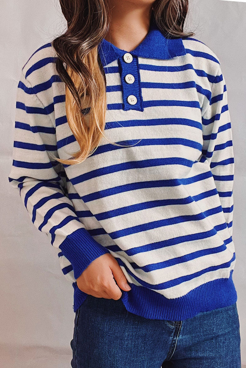 Herr Tröja Randig Långärmad Vänd Krage Polyester 2